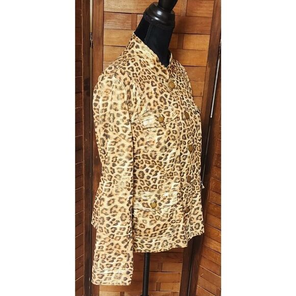 Chicos Leopard Print Jacket Size 2 (Large 12) Jacket Metallic Gold Buttons NEW - Picture 3 of 8